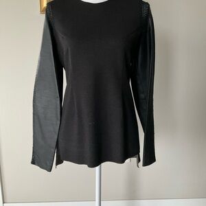 Stella & Jamie Black Long Sleeve Top with leather sleeve details
